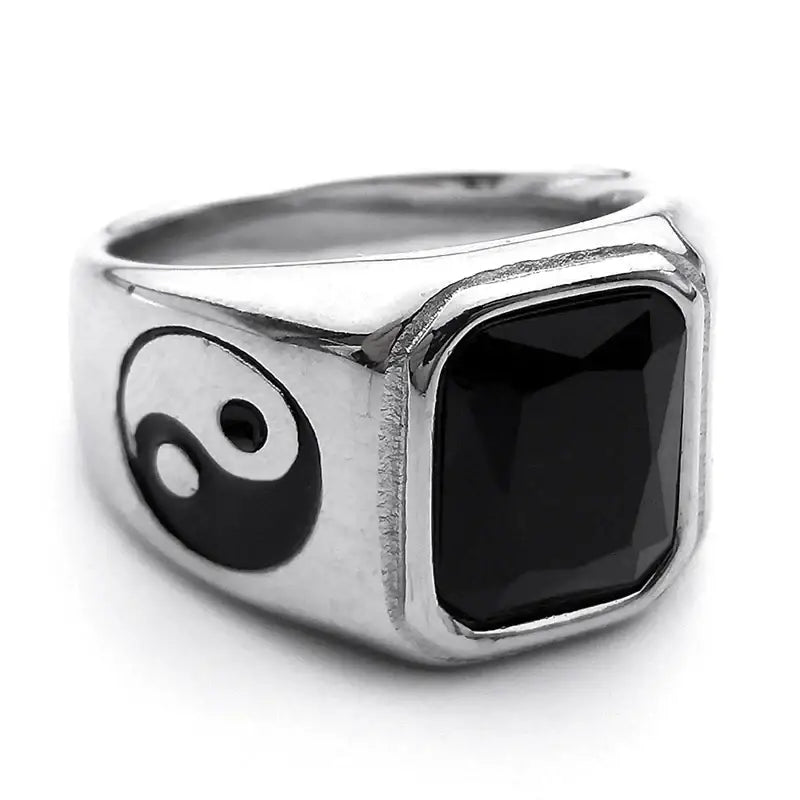 Bague Yin-Yang: Cristal Vintage (Acier Inoxydable)