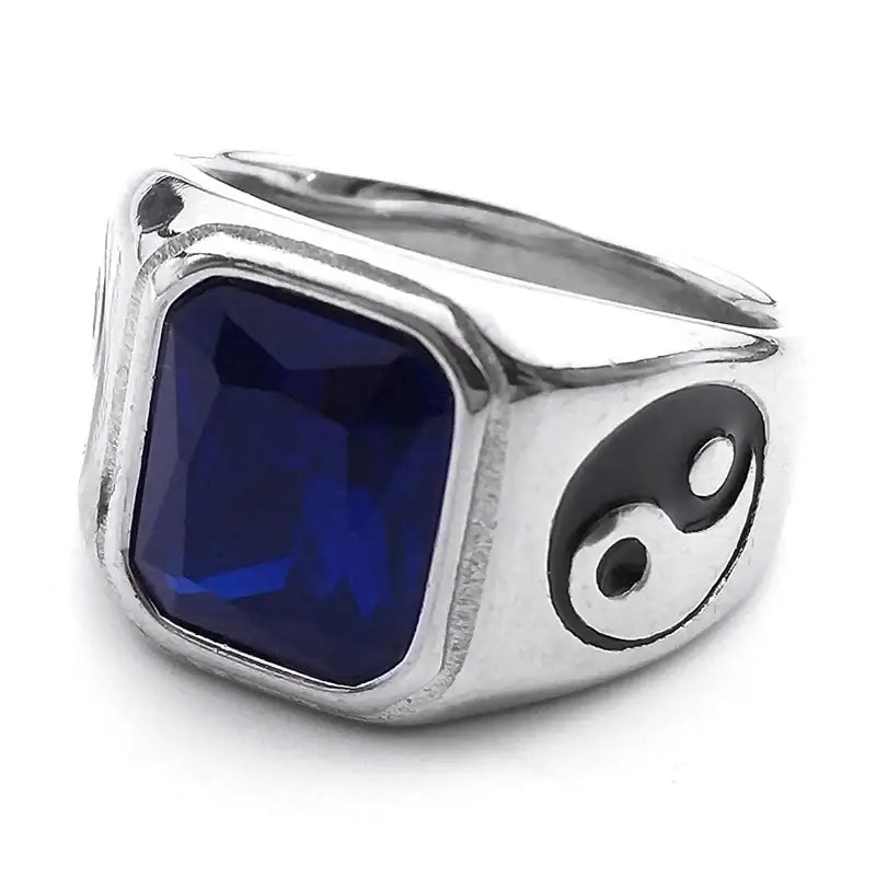 Bague Yin-Yang: Cristal Vintage (Acier Inoxydable) - Bleu