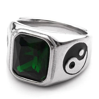 Bague Yin-Yang: Cristal Vintage (Acier Inoxydable) - Vert