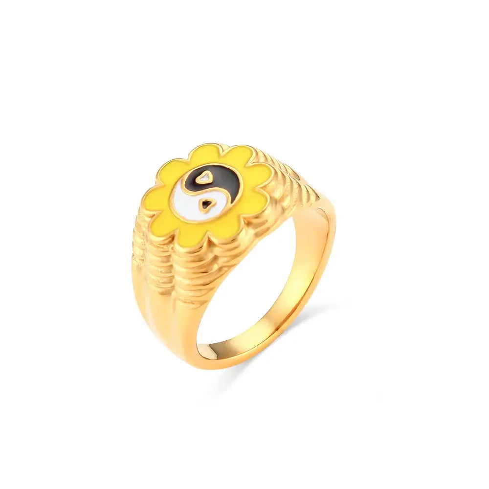 Bague Yin-Yang: Épanouissement Équilibré (Acier) - Jaune