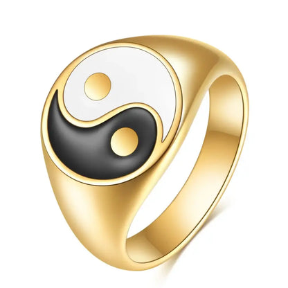 Bague Yin-Yang: Équilibre Divin (Acier Inoxydable) - Or