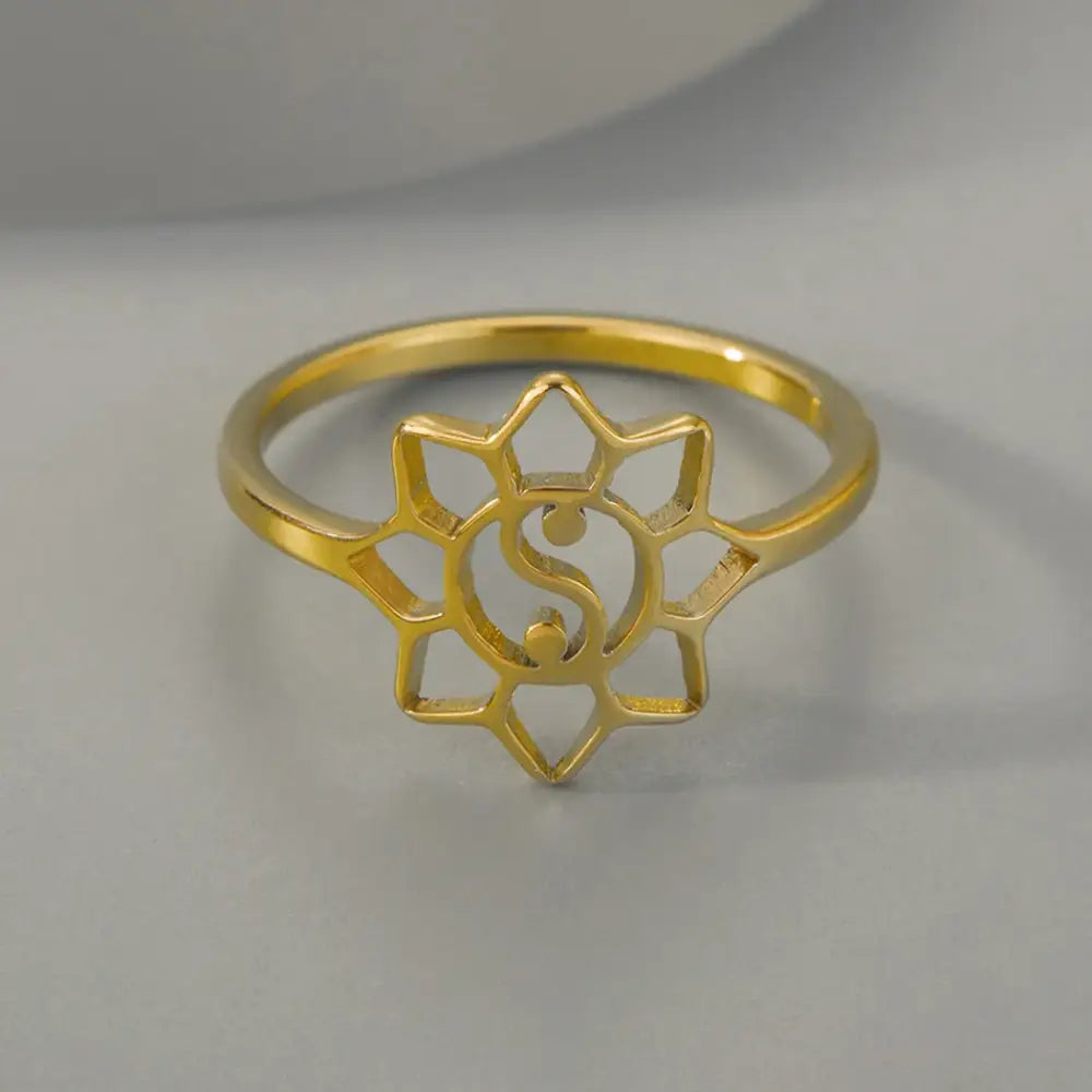 Bague Yin-Yang: Fleur de Lotus Spirituelle (Acier