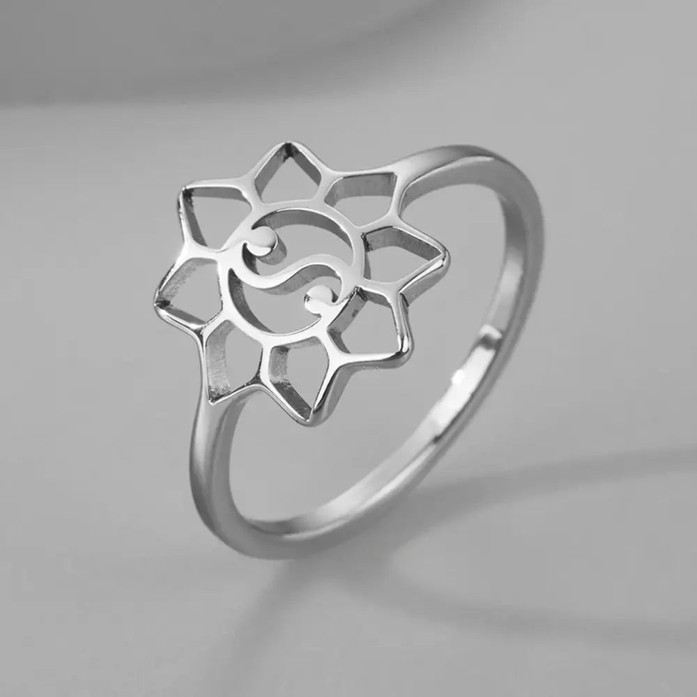 Bague Yin-Yang: Fleur de Lotus Spirituelle (Acier