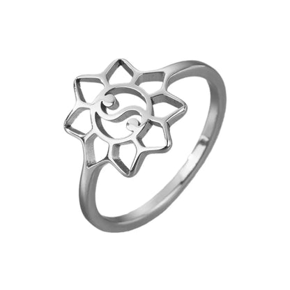 Bague Yin-Yang: Fleur de Lotus Spirituelle (Acier