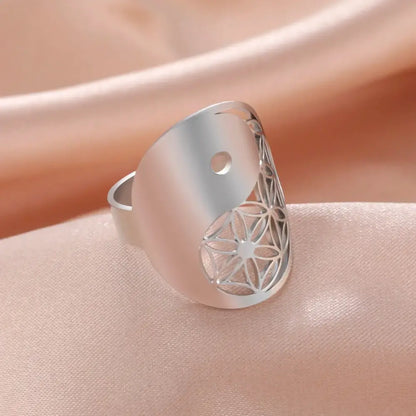 Bague Yin-Yang: Fleur de Vie Spirituelle (Acier Inoxydable)