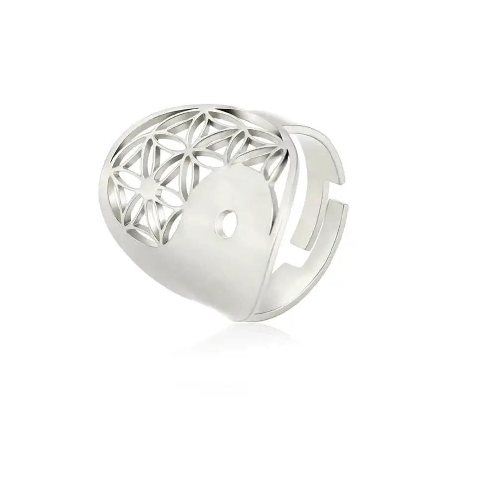 Bague Yin-Yang: Fleur de Vie Spirituelle (Acier Inoxydable)