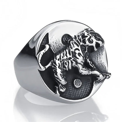 Bague Yin-Yang: Force du Tigre (Acier Inoxydable)