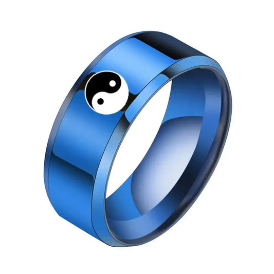 Bague Yin-Yang: Symbole Universel (Acier Inoxydable) - Bleu