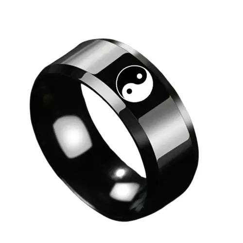 Bague Yin-Yang: Symbole Universel (Acier Inoxydable) - Noir