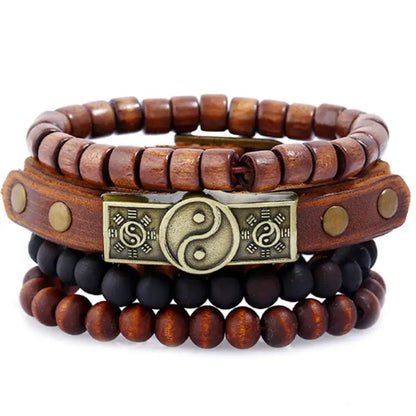 Bracelet Yin-Yang: Énergie Ancestrale (Cuir Véritable)