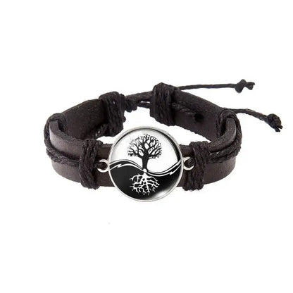 Bracelet Yin-Yang: Équilibre Universel (Cuir) - Arbre de Vie