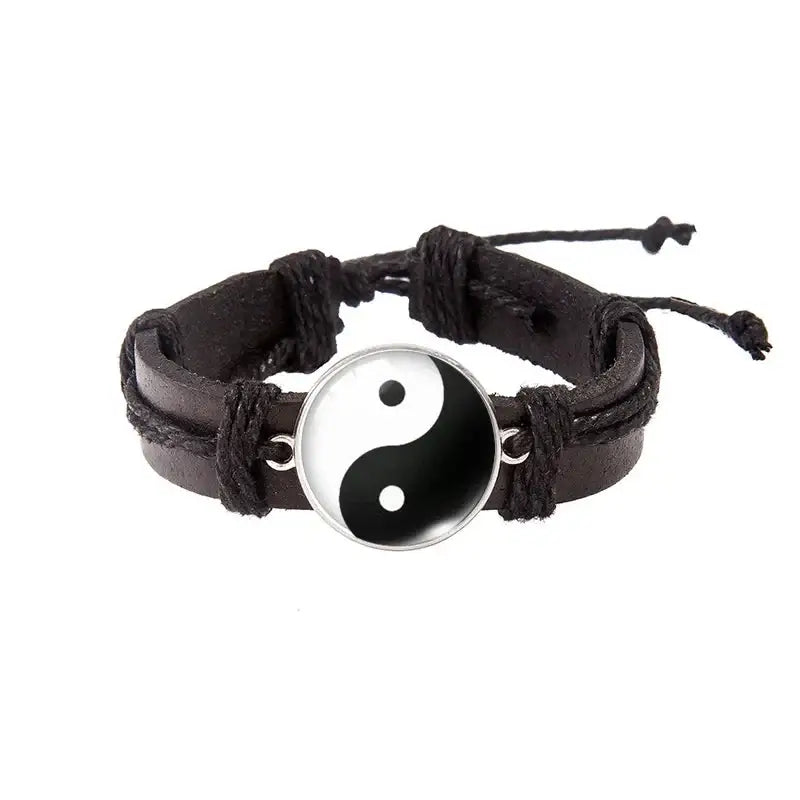 Bracelet Yin-Yang: Équilibre Universel (Cuir) - Pure