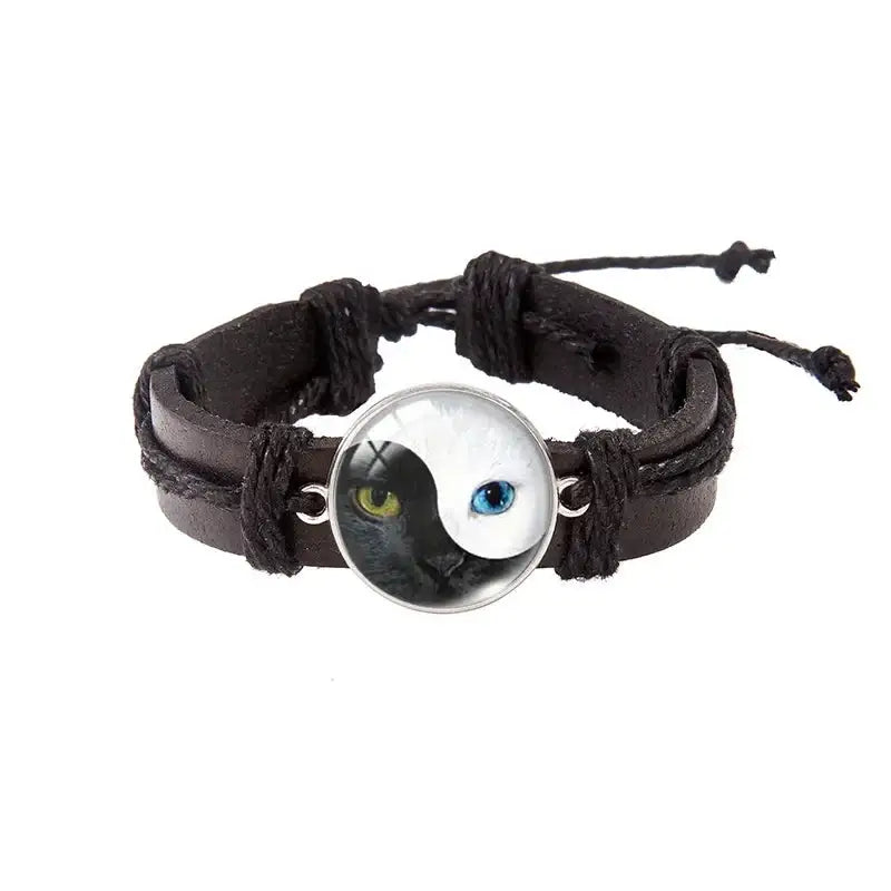 Bracelet Yin-Yang: Équilibre Universel (Cuir) - Regard Félin