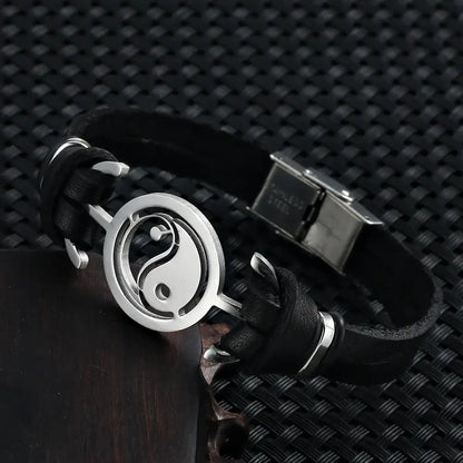 Bracelet Yin-Yang: Force et Sérénité (Cuir Véritable)