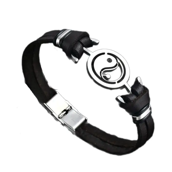 Bracelet Yin-Yang: Force et Sérénité (Cuir Véritable)