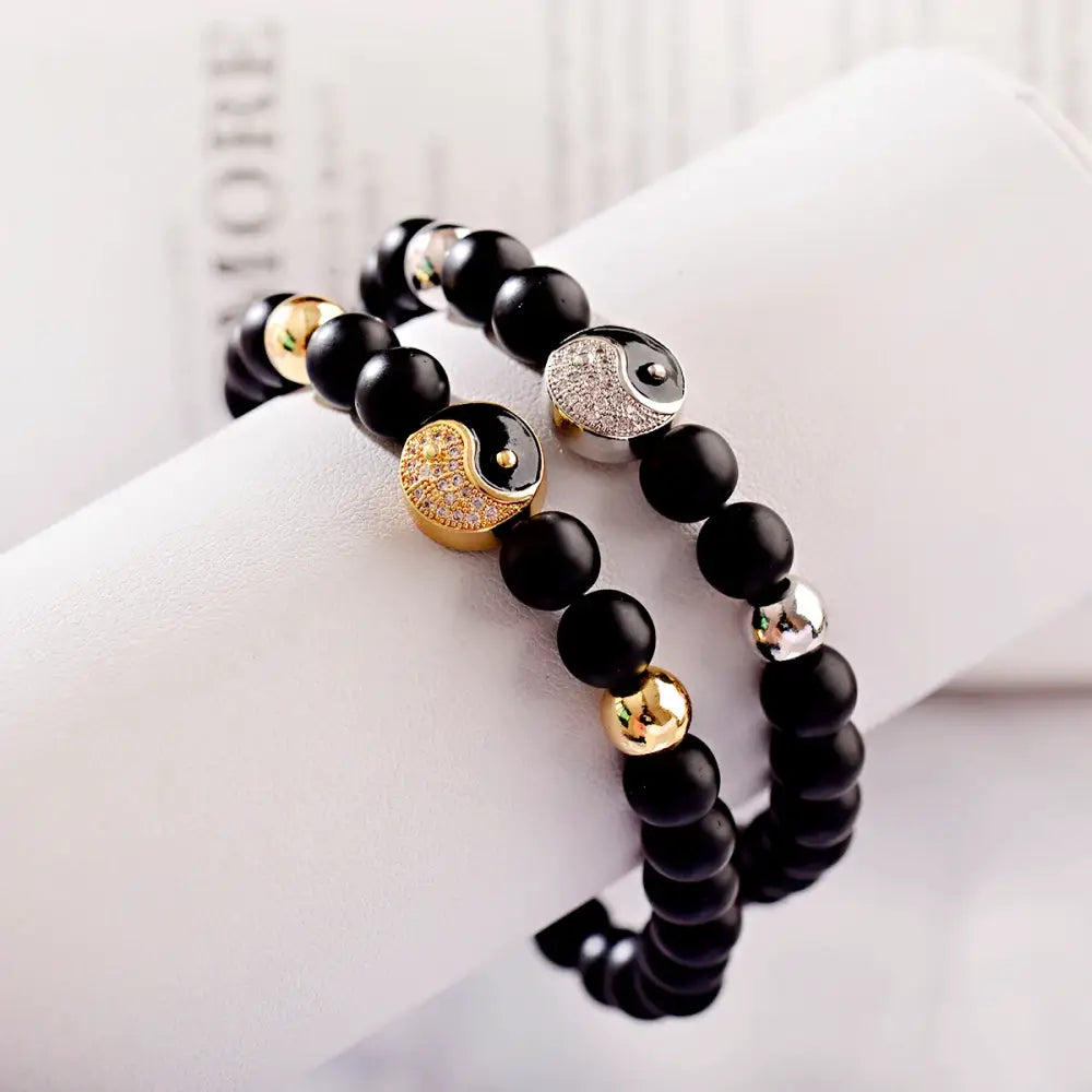 Bracelet Yin-Yang: Luxe Spirituel (Pierres Naturelles)