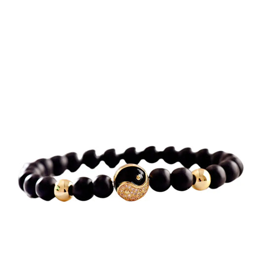 Bracelet Yin-Yang: Luxe Spirituel (Pierres Naturelles) - Or