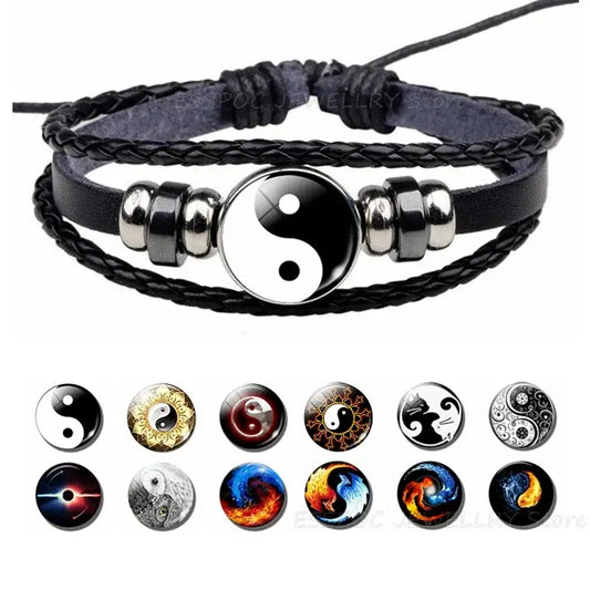 Bracelet Yin-Yang: Transformation Cosmique (Cuir Véritable)