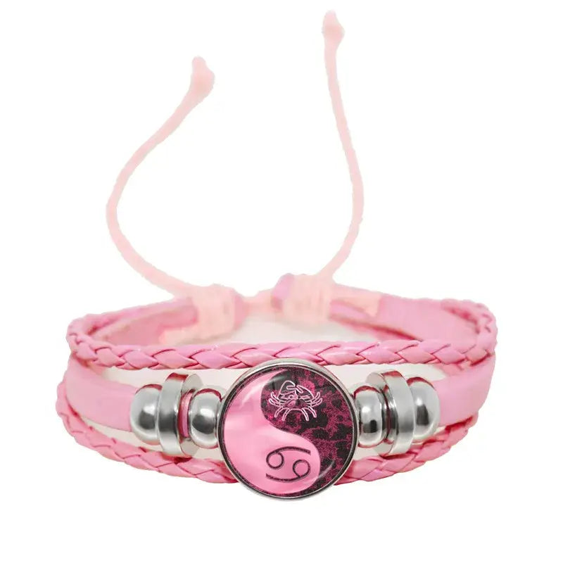 Bracelet Yin-Yang: Zodiaque (Cuir Véritable) - Cancer