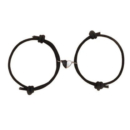 Bracelets Yin-Yang (x2): Cœur Éternel (Corde Tressée) - Noir