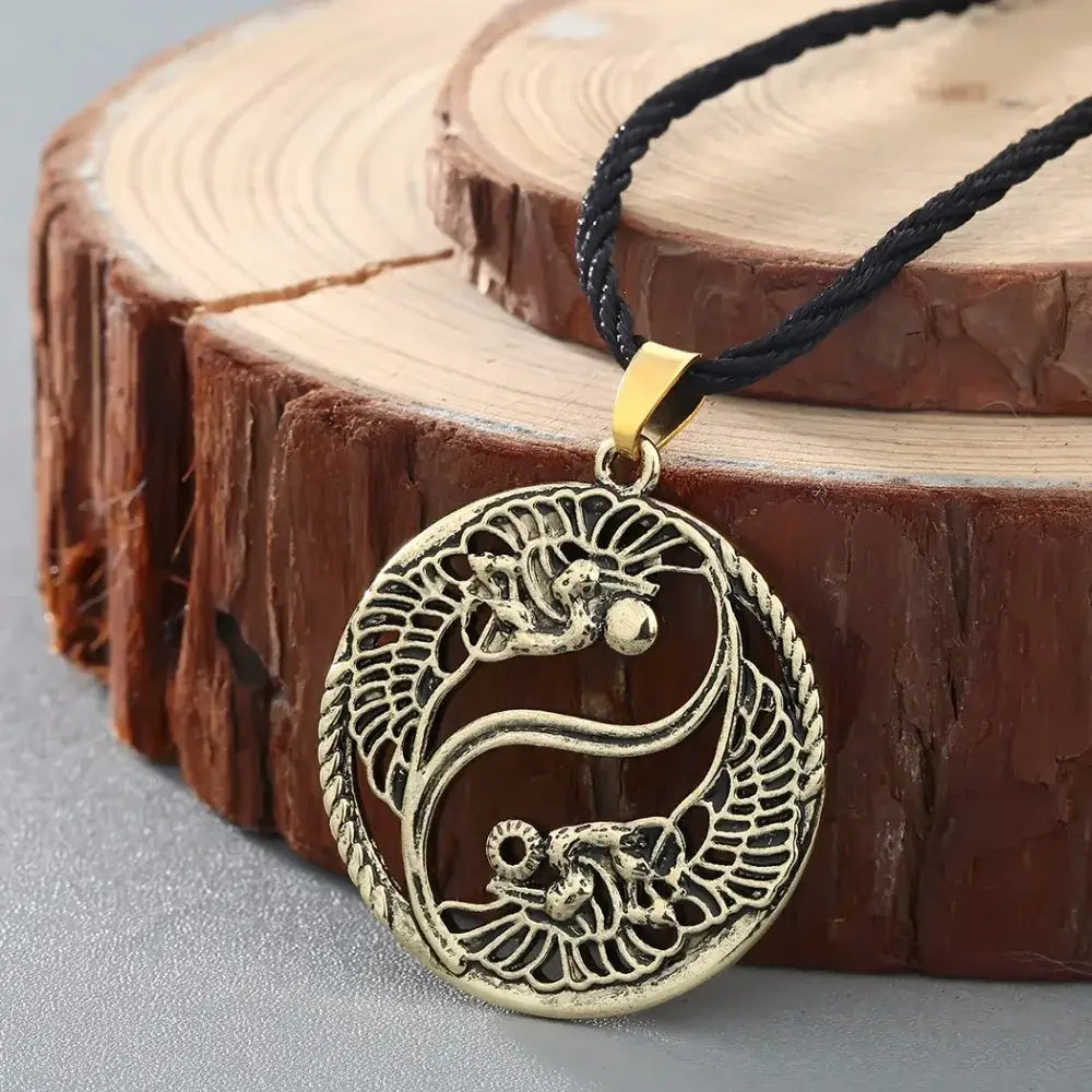 Collier et pendentif Yin-Yang: Dragons d’Éternité (Acier)