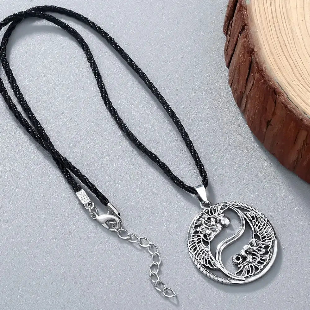 Collier et pendentif Yin-Yang: Dragons d’Éternité (Acier)