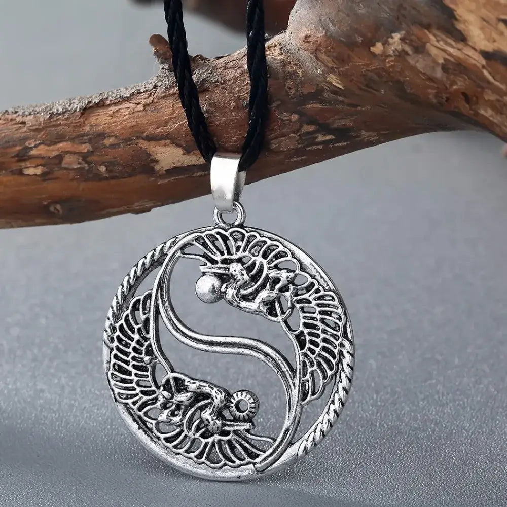 Collier et pendentif Yin-Yang: Dragons d’Éternité (Acier)