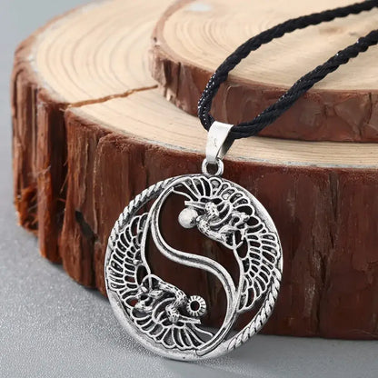 Collier et pendentif Yin-Yang: Dragons d’Éternité (Acier)