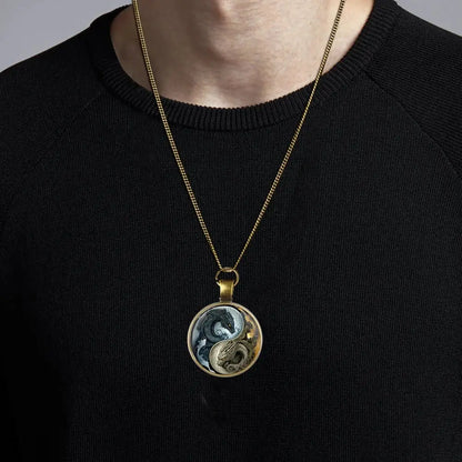 Collier et pendentif Yin-Yang: Dragons de l’Univers (Acier)