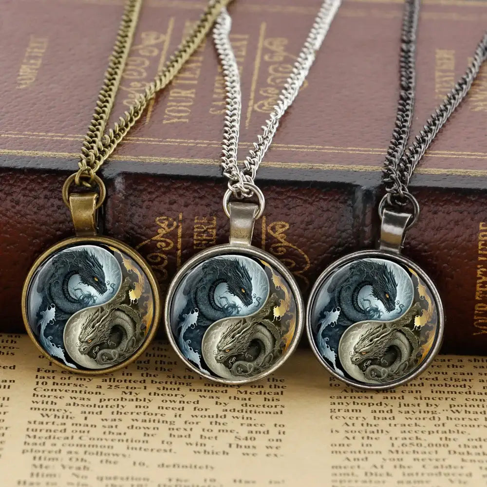 Collier et pendentif Yin-Yang: Dragons de l’Univers (Acier)