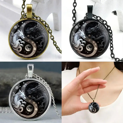 Collier et pendentif Yin-Yang: Dragons Mystiques (Acier)