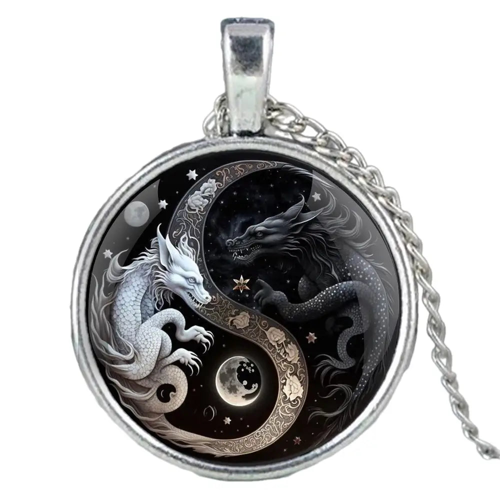 Collier et pendentif Yin-Yang: Dragons Mystiques (Acier)