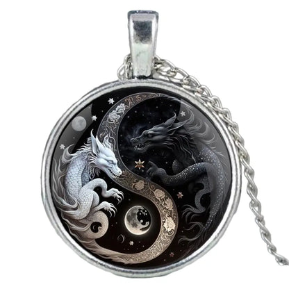 Collier et pendentif Yin-Yang: Dragons Mystiques (Acier)