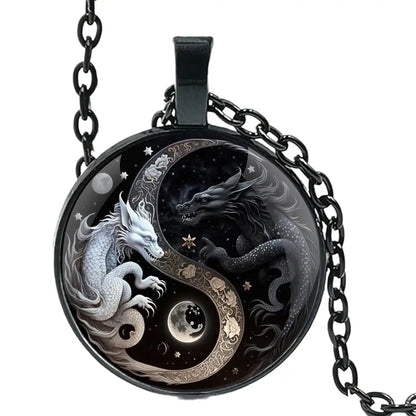 Collier et pendentif Yin-Yang: Dragons Mystiques (Acier)