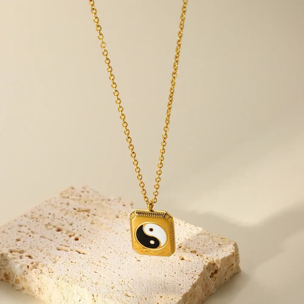 Collier et pendentif Yin-Yang: Éclat Doré (Acier Inoxydable)