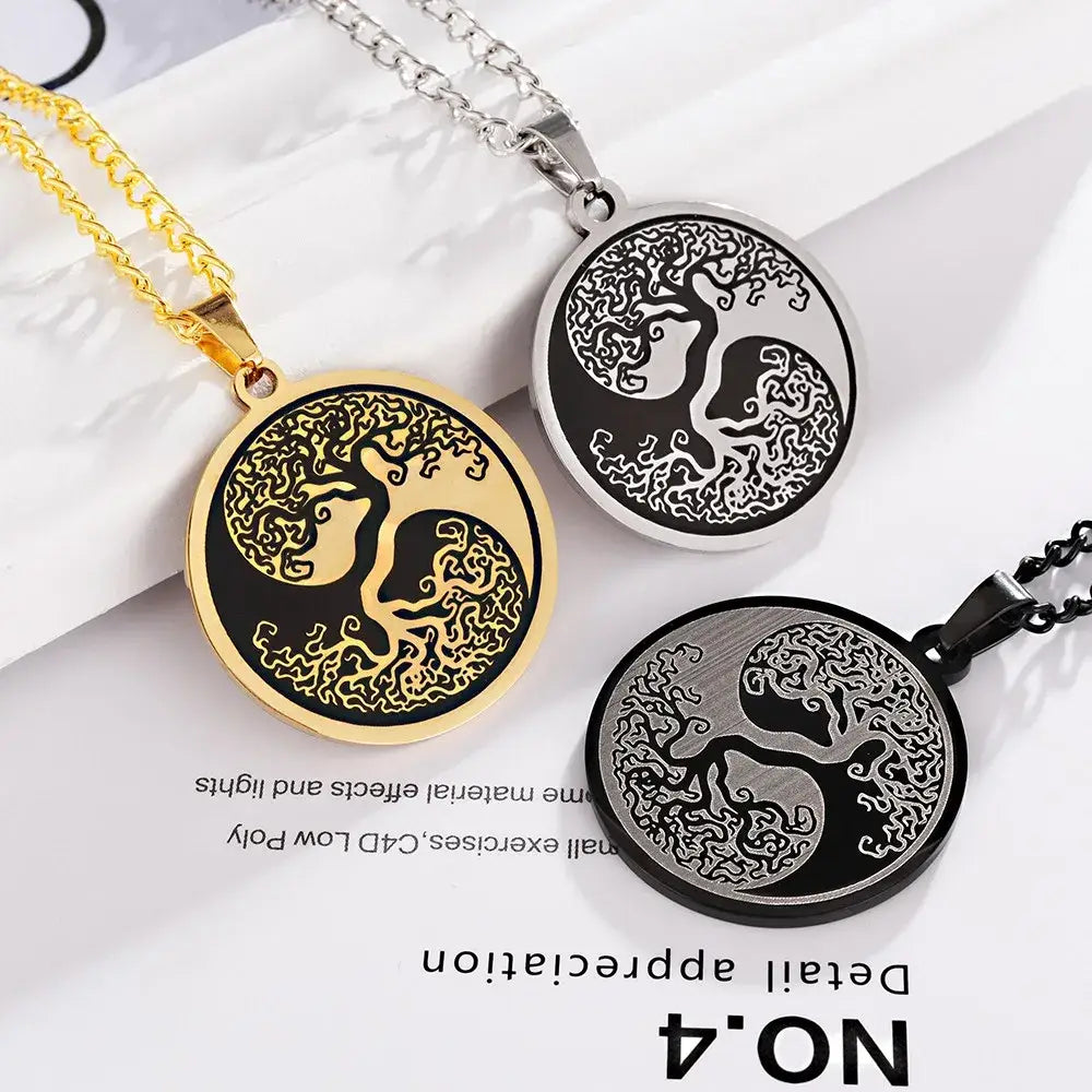 Collier et pendentif Yin-Yang: Éveil de l’Arbre Vie