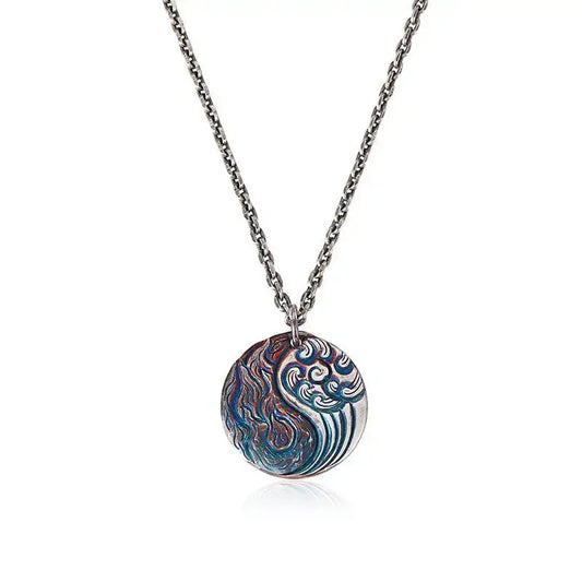 Collier et pendentif Yin-Yang: Flamme Vague (Acier)