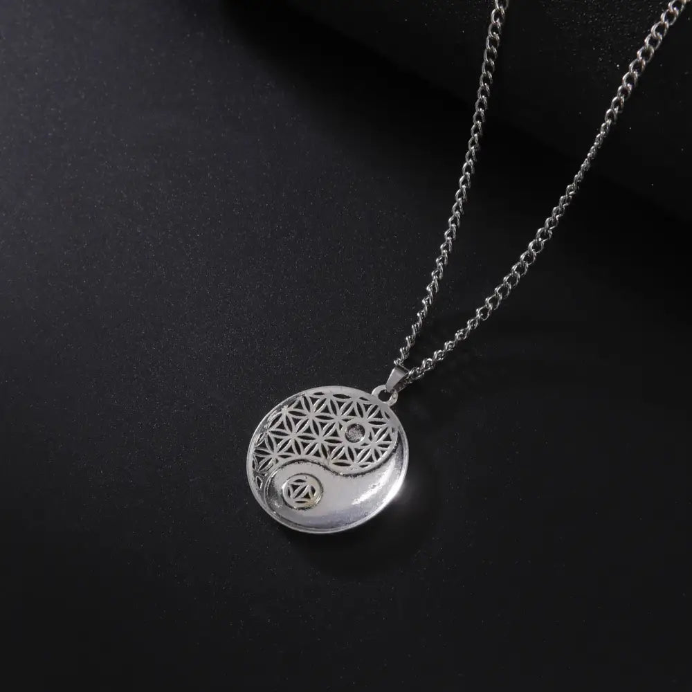 Collier et pendentif Yin-Yang: Fleur de Vie (Acier