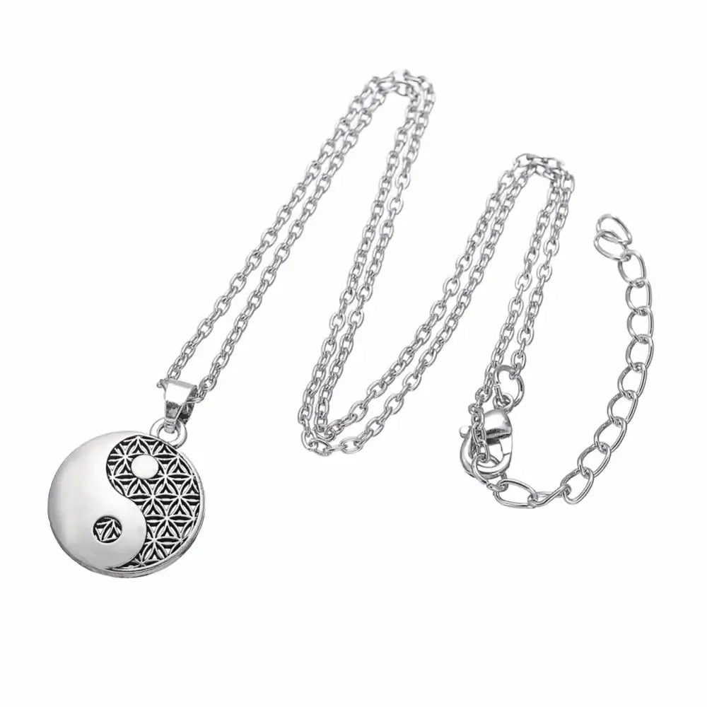 Collier et pendentif Yin-Yang: Fleur de Vie (Acier