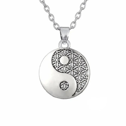 Collier et pendentif Yin-Yang: Fleur de Vie (Acier