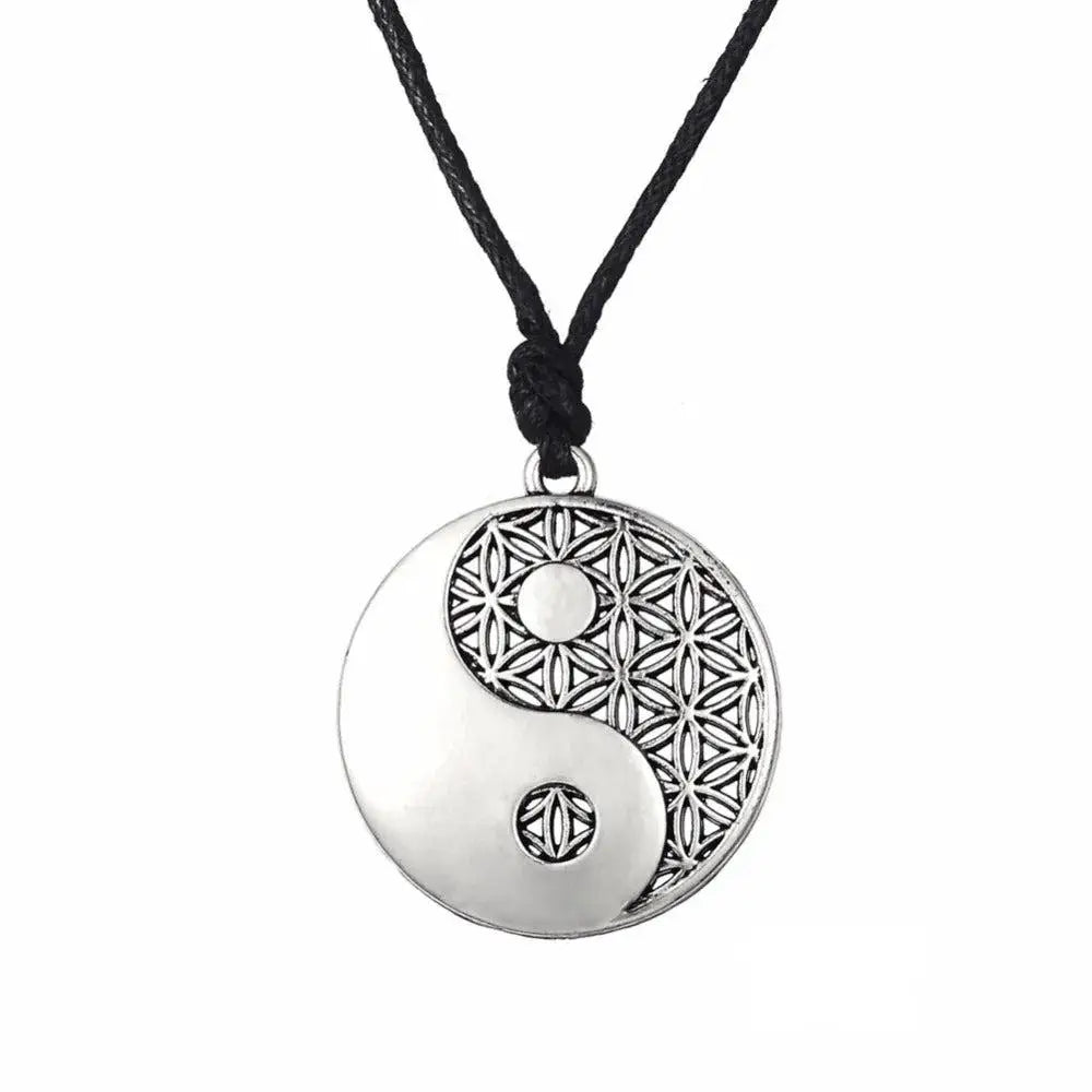 Collier et pendentif Yin-Yang: Fleur de Vie (Acier