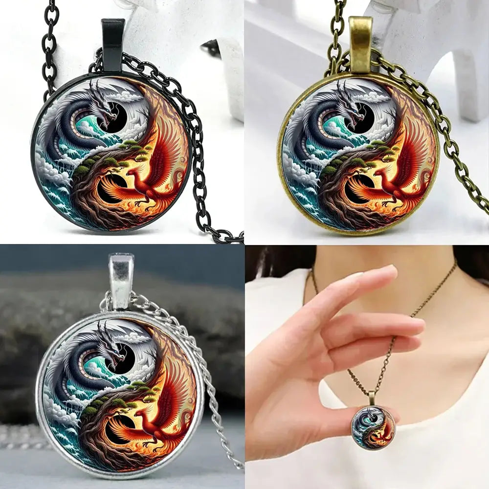 Collier et pendentif Yin-Yang: Harmonie des Dragons Phoenix