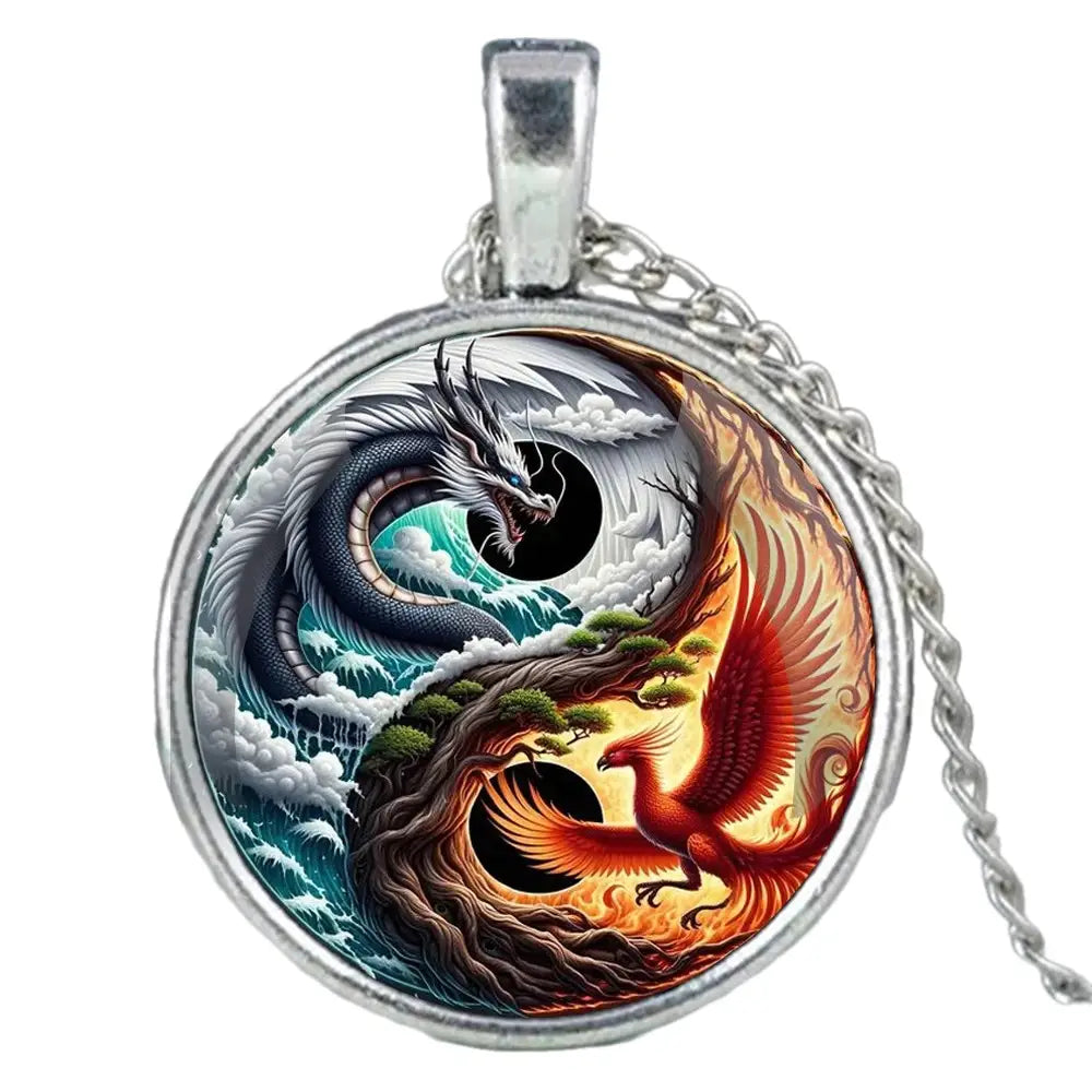 Collier et pendentif Yin-Yang: Harmonie des Dragons Phoenix