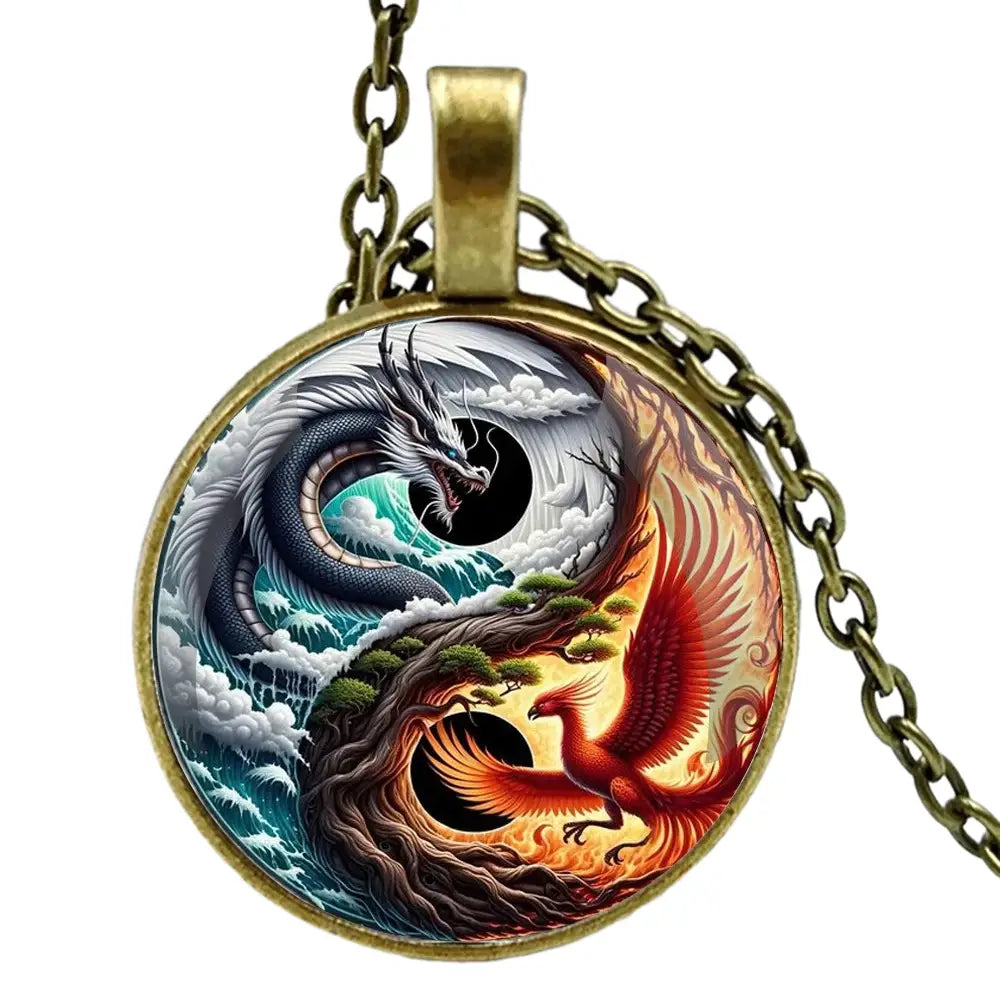 Collier et pendentif Yin-Yang: Harmonie des Dragons Phoenix