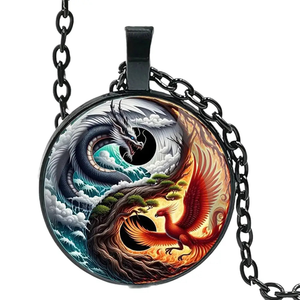 Collier et pendentif Yin-Yang: Harmonie des Dragons Phoenix