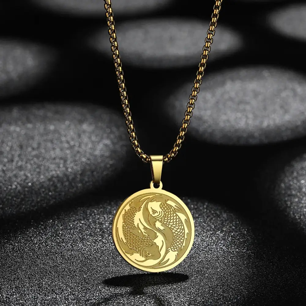 Collier et pendentif Yin-Yang: Harmonie Koi (Acier