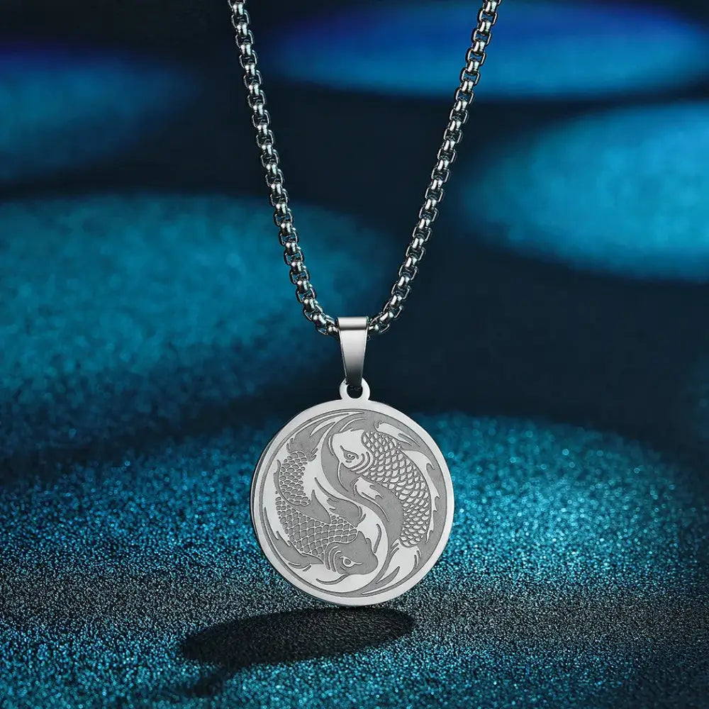 Collier et pendentif Yin-Yang: Harmonie Koi (Acier