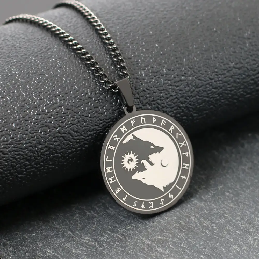 Collier et pendentif Yin-Yang: Loup Runique (Acier