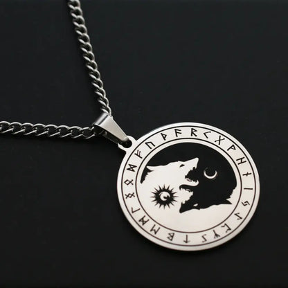 Collier et pendentif Yin-Yang: Loup Runique (Acier