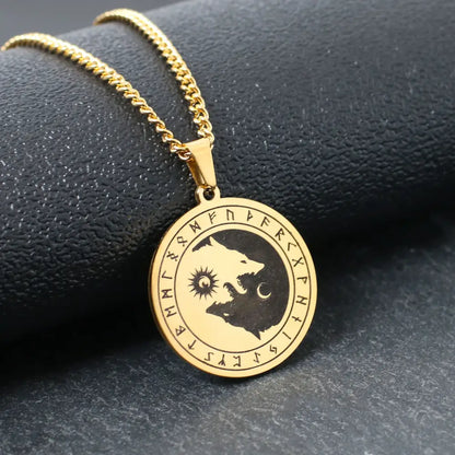 Collier et pendentif Yin-Yang: Loup Runique (Acier